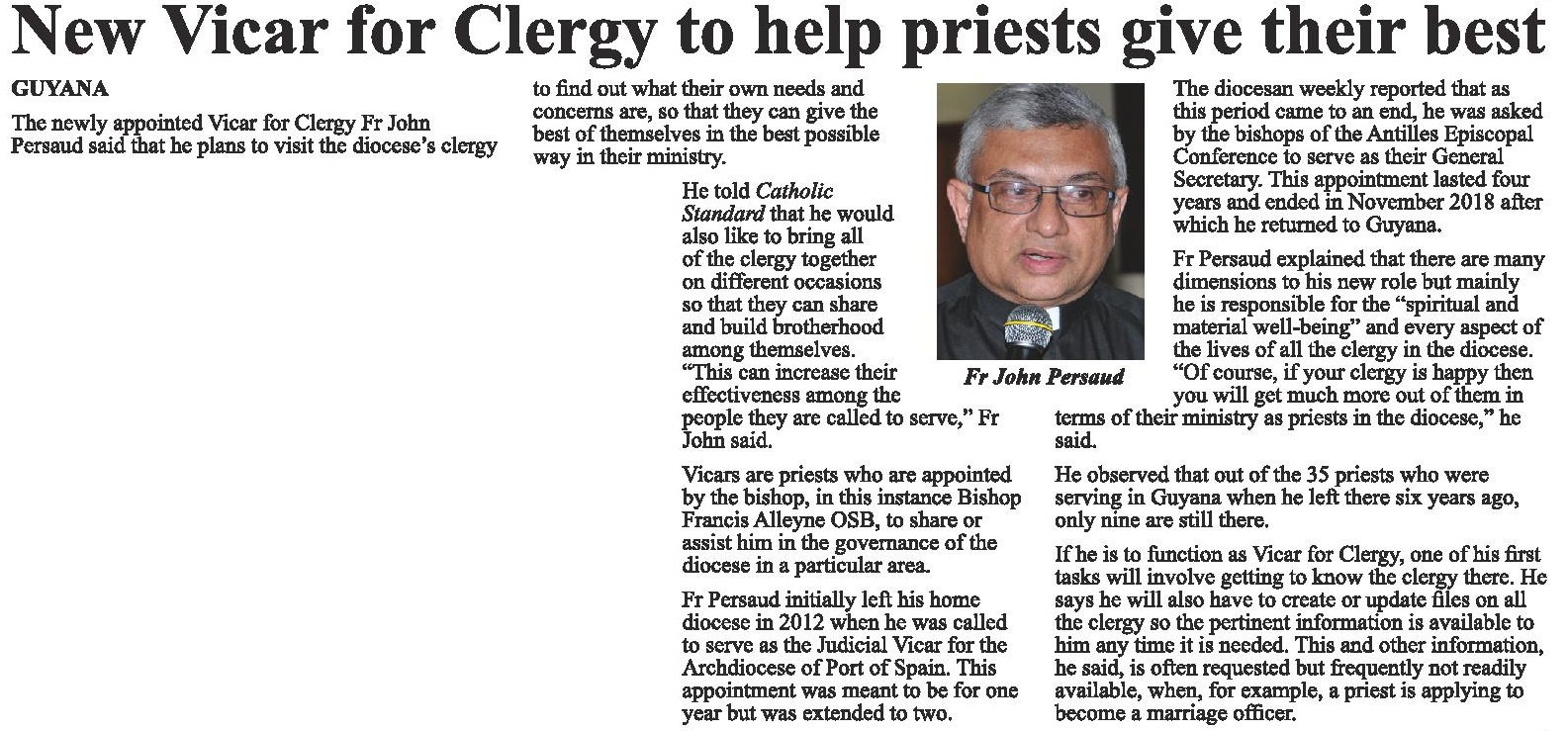 New Vicar for Clergy to help priests give their best